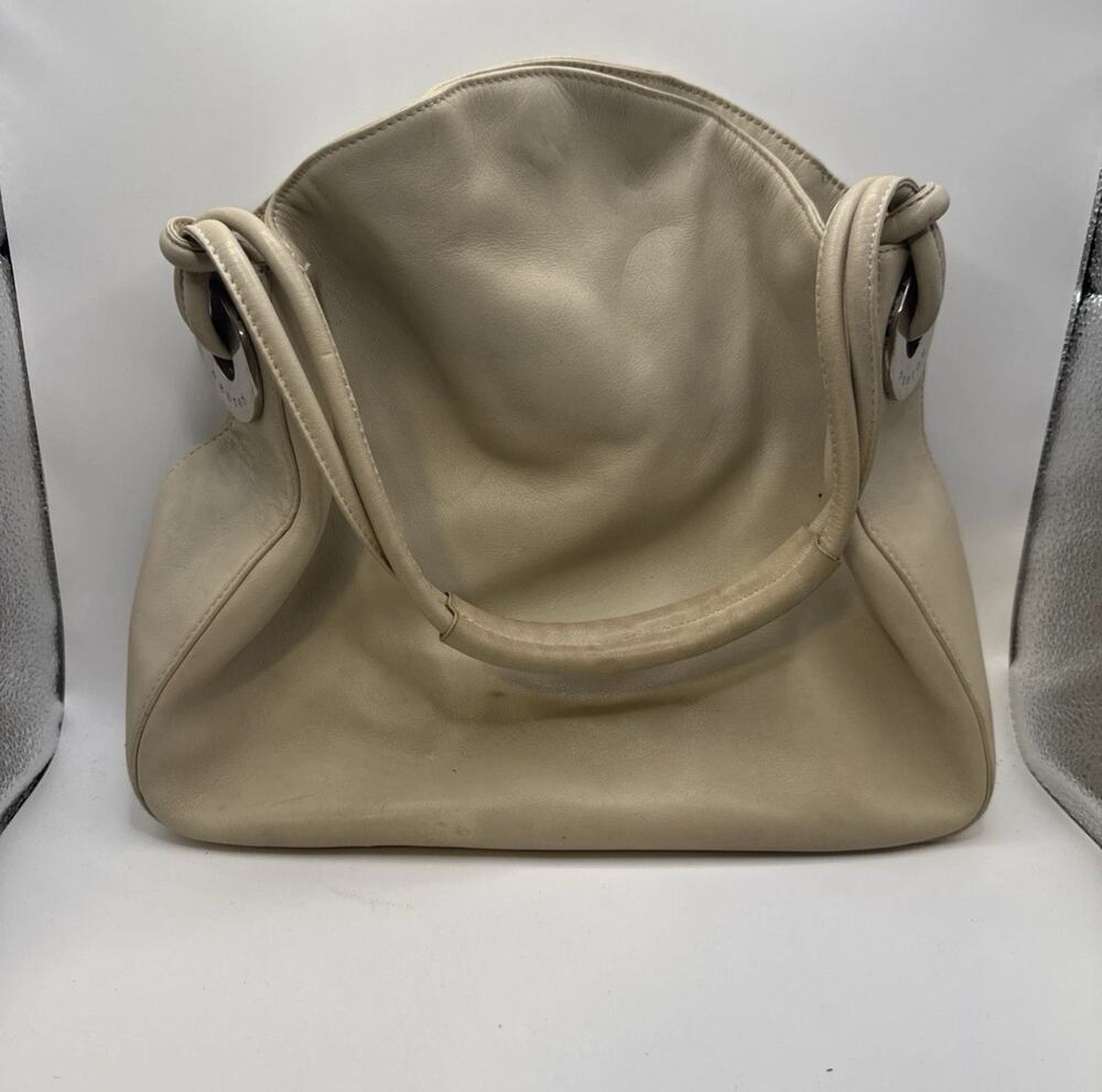 Vintage OROTON Kiera Cream Leather Hobo Bag Silver Ring Accent Y2K Shoulder